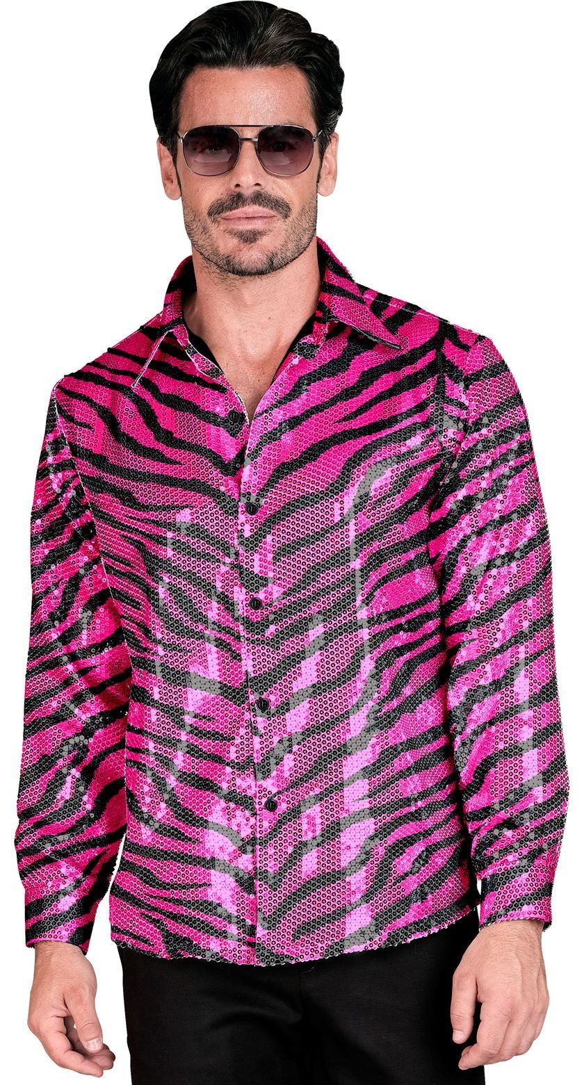 Roze tijger pailletten party blouse heren