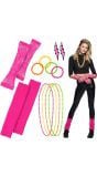 Complete 80s retro neon roze accessoire set