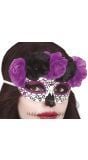 Dia de los muertos bloemen masker paars