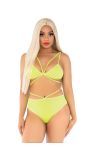 Neon Gele Cage Strap Bh Top en Slip Set