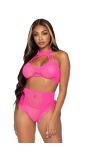 Neon Pink Crop Top en High Waist Bottom Set