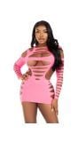 Neon Pink Shredded Cut-Out Mini Dress