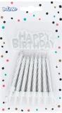 Set van 16 Zilveren Kaarsjes met 'Happy Birthday' Topper