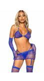 Sexy 5 delige blauwe strass visnet set