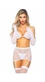 Sexy 5 delige witte strass visnet set