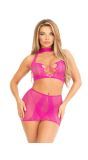 Stijlvolle Magenta Halter Crop Top en Mini Rok Set