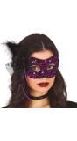 Zwart paars sequin masker