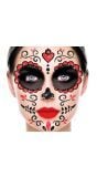 Zwart rood Dia de los muertos glittermasker