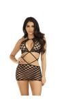 Zwarte Keyhole Halter Net Mini Jurk