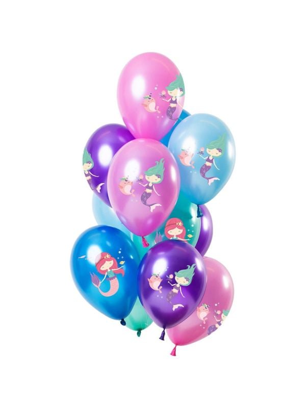 12 ballonnen zeemeermin meerkleurig metallic 30cm