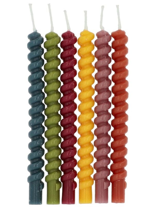 12 kaarsen warme kleuren twister 10 cm