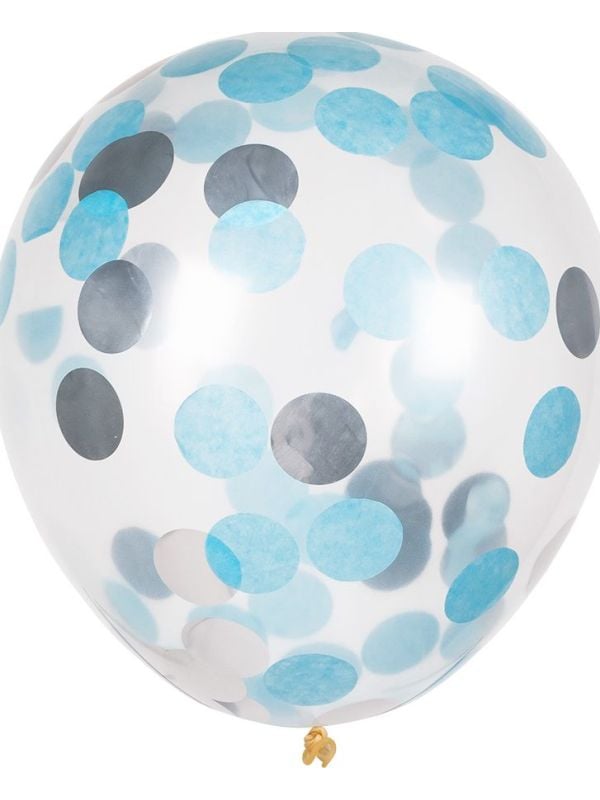 5 Blauw/Zilveren Confettiballonnen