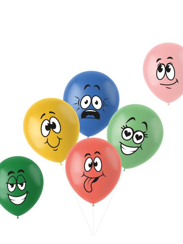 6 ballonnen retro funny faces meerkleurig 33cm