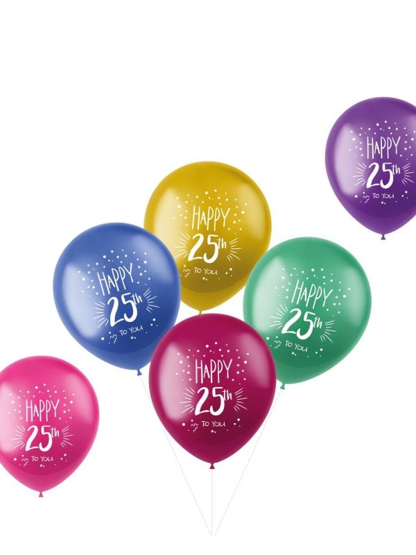 6 ballonnen shimmer 25 jaar meerkleurig 33cm