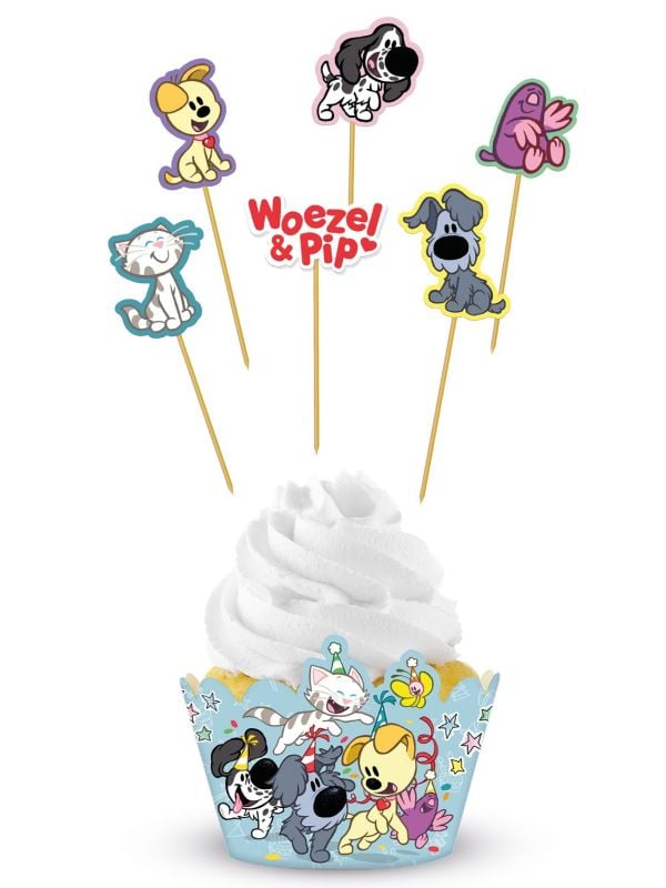 6 cupcake set prikker & wikkel Woezel & Pip