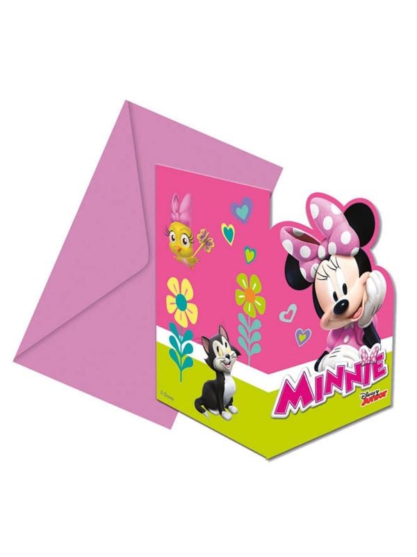 6 Minnie mouse kinderfeestje uitnodigingen