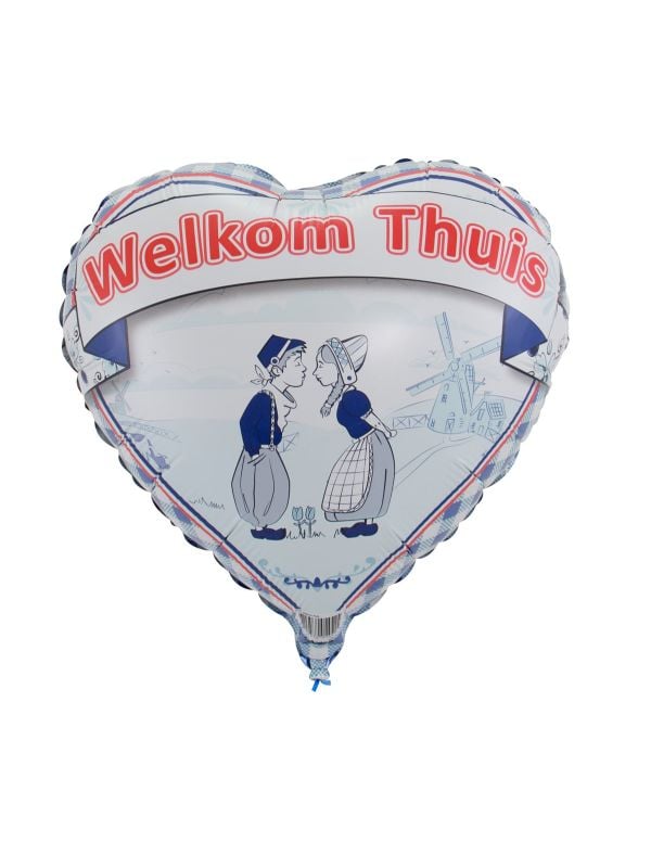 Delfts blauw welkom thuis hart folieballon