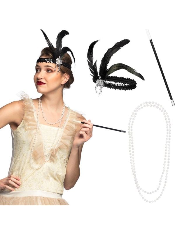 Elegante zwarte flapper sieradenset