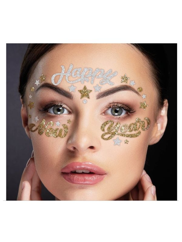 Glitter happy new year gezicht jewels