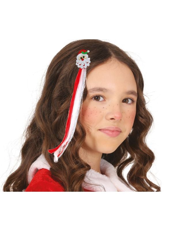 Glitter kerstman haarclip met nephaar