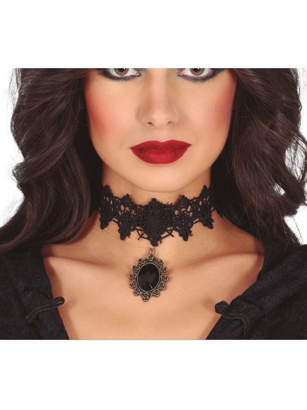 Gothic choker met zwarte steen