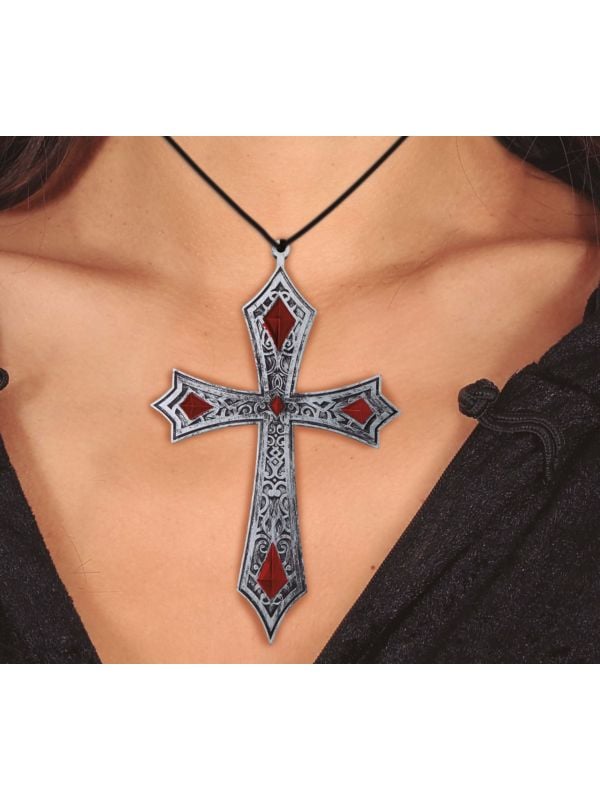 Gothic ruby kruis ketting