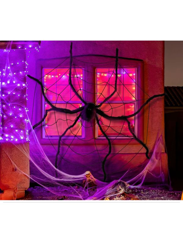 Grote zwarte spin met spinnenweb halloween