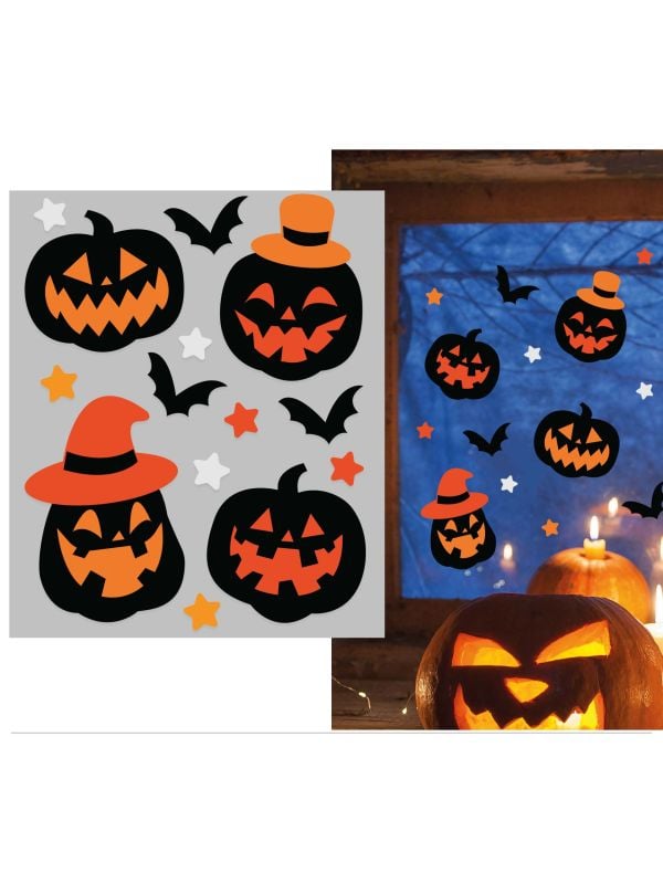 Halloween zwarte pompoenen gel raamstickers