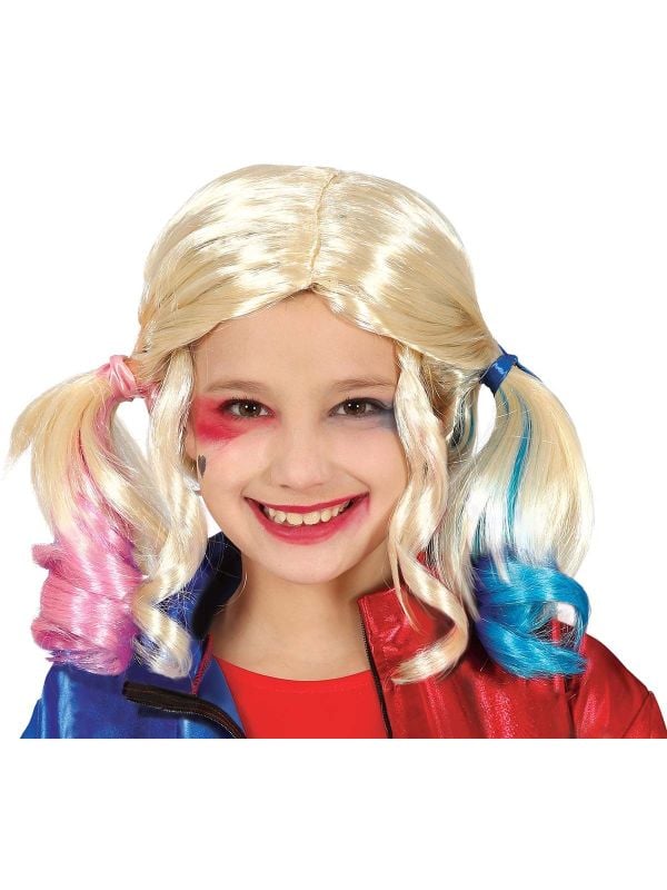 Harley quinn met staartjes pruik kind