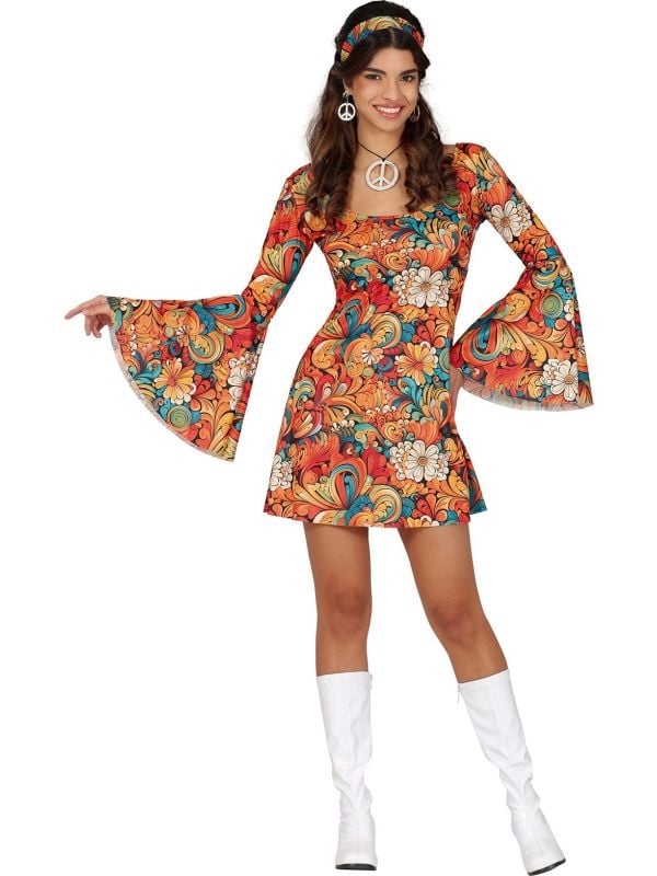 Hippie Disco Jurk Bloemen Vrouw