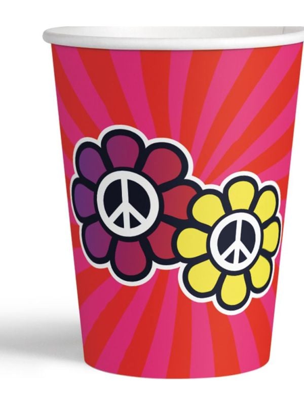 Hippie partybekers peace 8 stuks