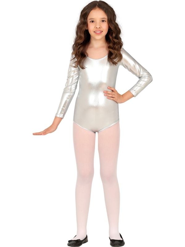 Metallic Zilveren Lange Mouwen Leotard kind