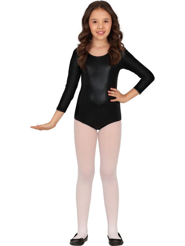 Metallic Zwarte Lange Mouwen Leotard kind