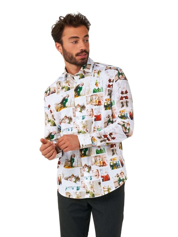 Opposuits Heren Overhemd Elf Kerst Wit