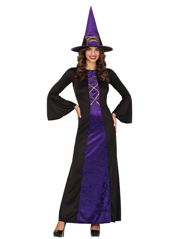 Paarse halloween heksenjurk dames