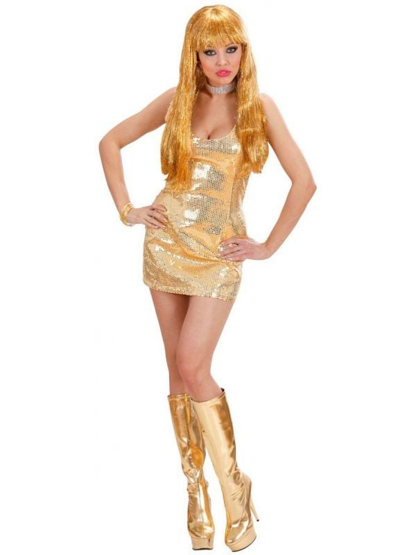 verlichten zwemmen oppakken Pailletten jurk goud | Carnavalskleding.nl