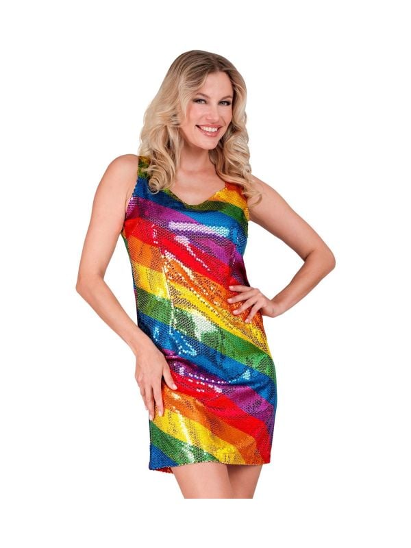 Pride regenboog pailletten jurkje dames