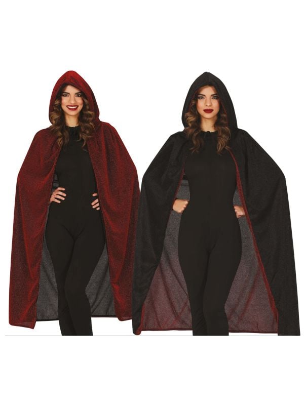 Reversible cape met hood ruby en zwart