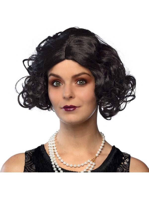 Roaring twenties zwarte pruik met krullen