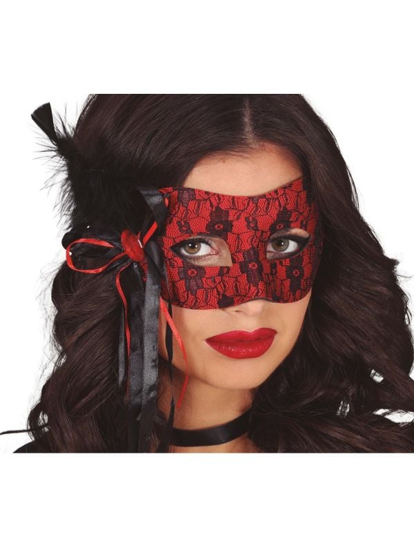 Rood zwart masker met veer