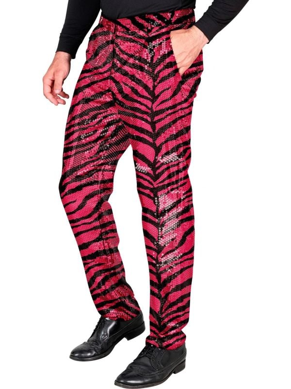 Roze zebra pailletten broek