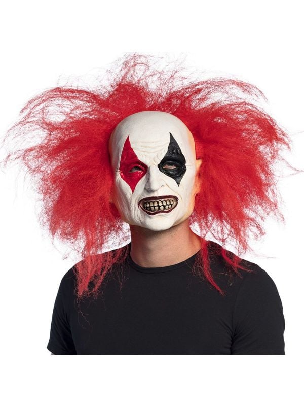 Ruddy Clown Latex Hoofdmasker met Rood Haar Halloween