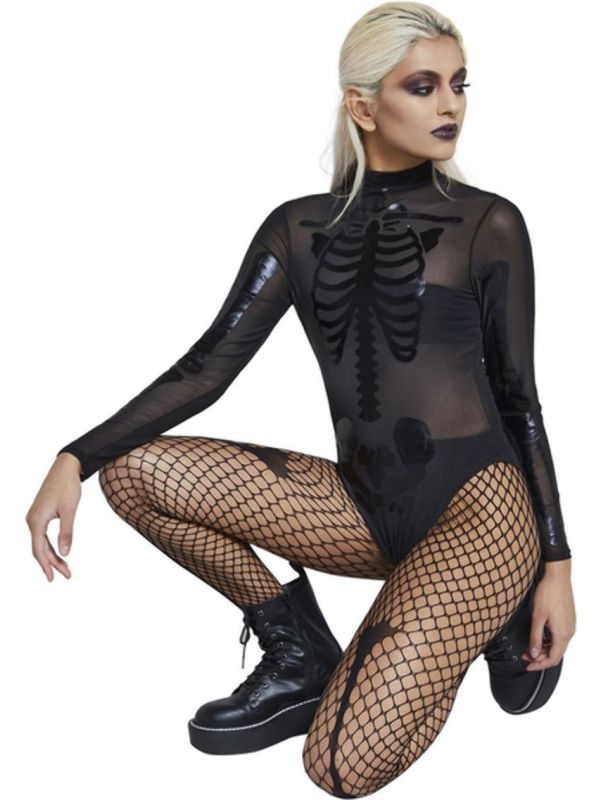 Sexy Skelet Outfit Dames Kostuum Zwart