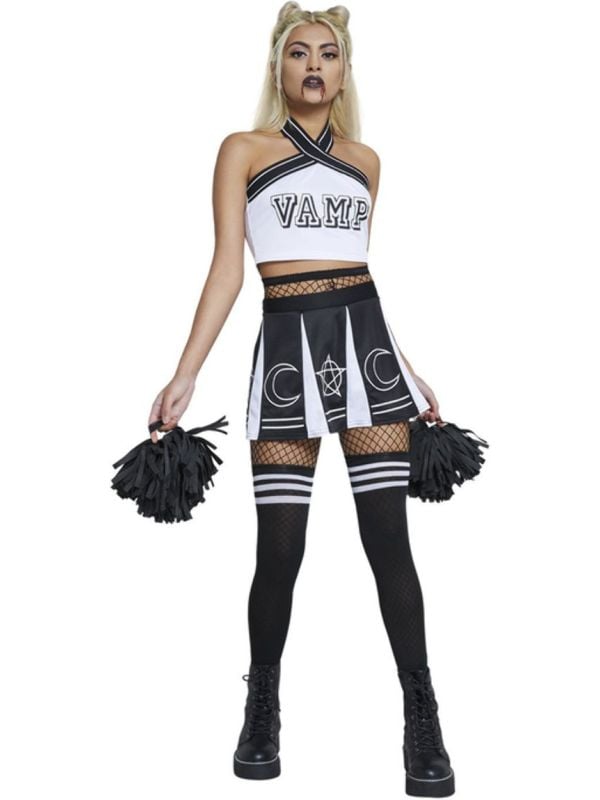 Sexy Vamp Cheerleader Dames Kostuum Zwart En Wit