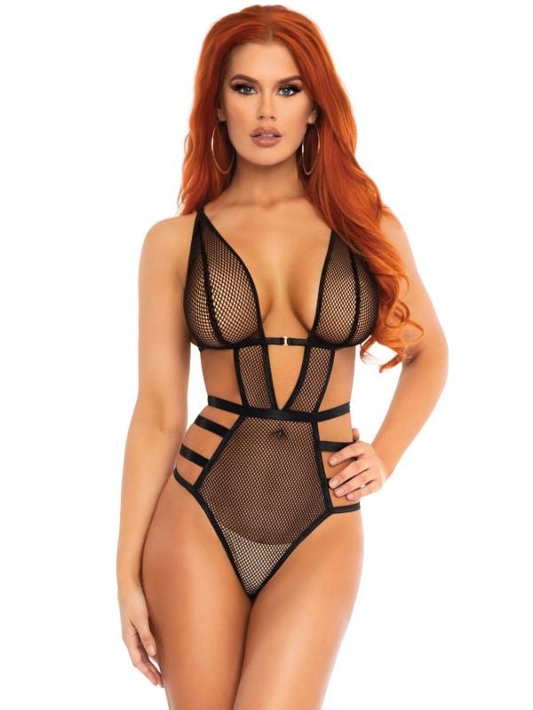 Sexy visnet festival bodysuit zwart