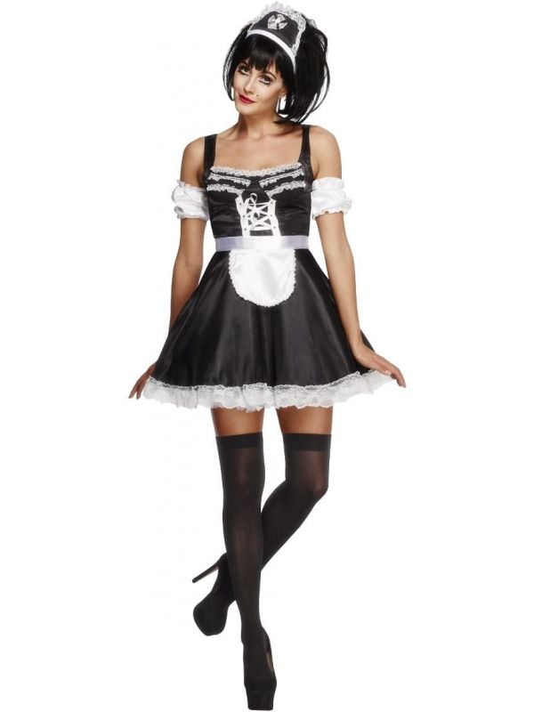 Sexy zwart witte dienstmeisje jurkje
