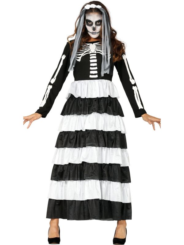 Flash Bot Vertrouwelijk Skelet jurk zwart wit dames | Carnavalskleding.nl