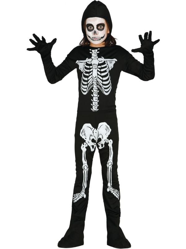 Skelet kostuum kinderen zwart jumpsuit