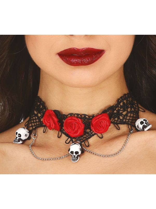 Skulls halloween choker met rozen