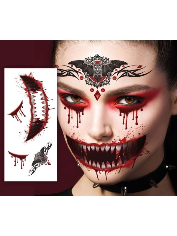 Vampier horror gezichttattoo stickervel